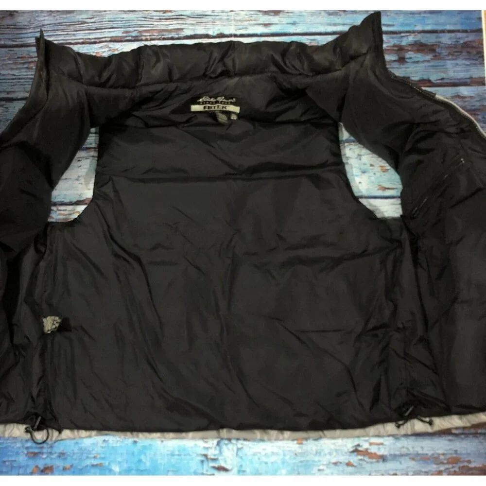Mens EDDIE BAUER Down Puffer Vest Medium Gray‎ And Black